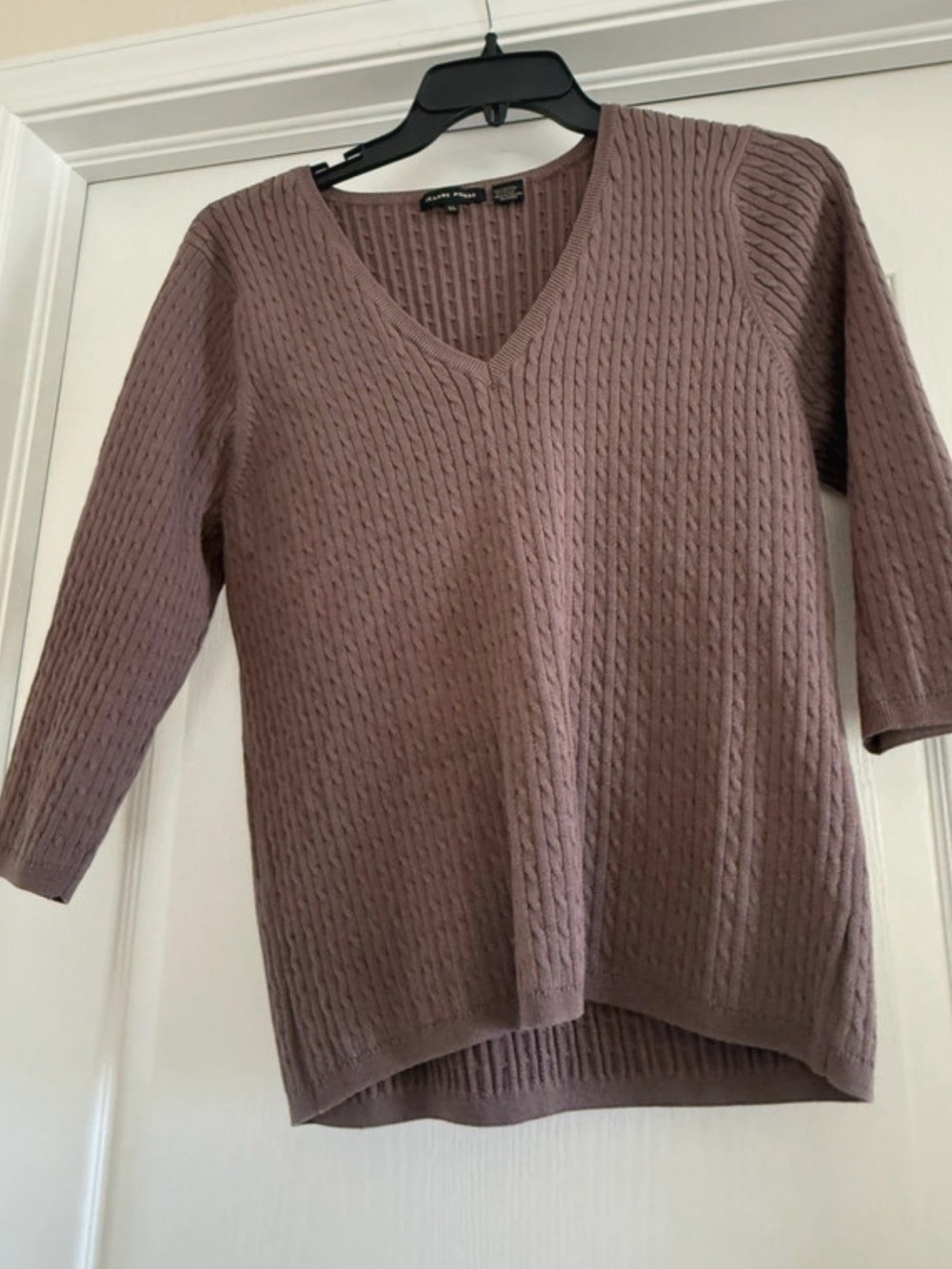 JEANNE PIERRE Dusty Mauve Cable-Knit V-Neck Sweater